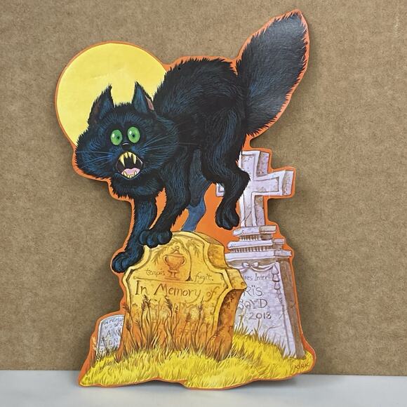 Vtg Halloween 4 Die Cuts Kirk Pumpkin Man, Skeleton, Witch, Cat On Grave 1980s - Picture 13 of 15